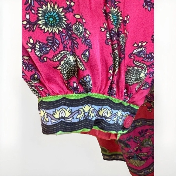 Hale Bob Dress Tunic S Women's Red Pink Silk Floral Stretch Boho Party Dressy - Picture 6 of 9